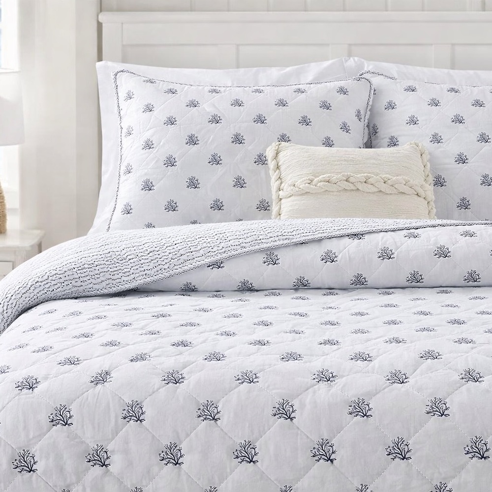 Nautica Coral Beach Blue Twin Quilt Set – 100% Cotton Coastal Bedding w/ Sham